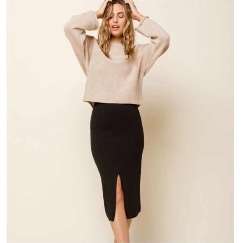 NWT Free People Midi Skirt Ribbed Knit Black Size M